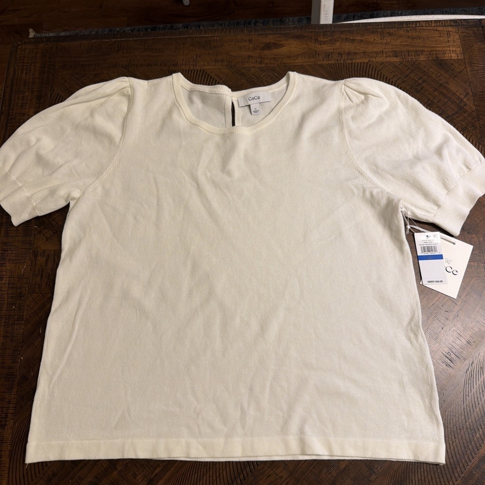 NWT! Cece Knit Sweater White Retails $59 Minimalist Staple Piece Size XL
